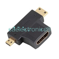 3 in 1 HDMI Female to Mini HDMI Male  Micro HDMI Male Adapter Connector Black A
