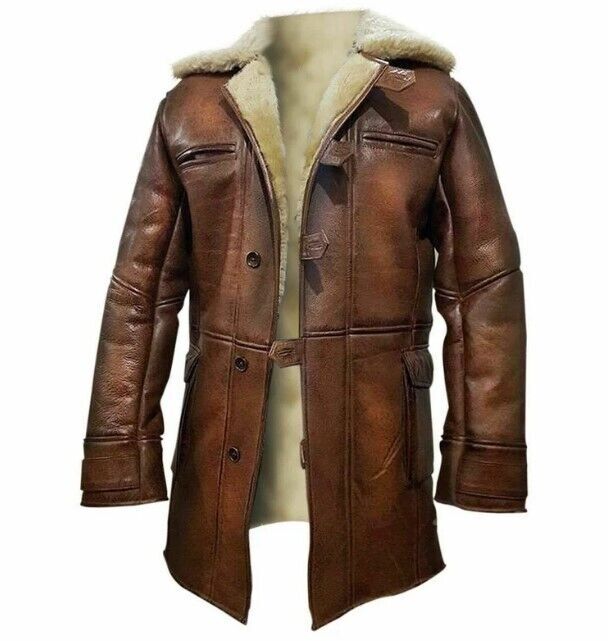 B7 Bomber Fur Coat for Men Real Sheepskin RAF Air Force Flight Winter  Jacket