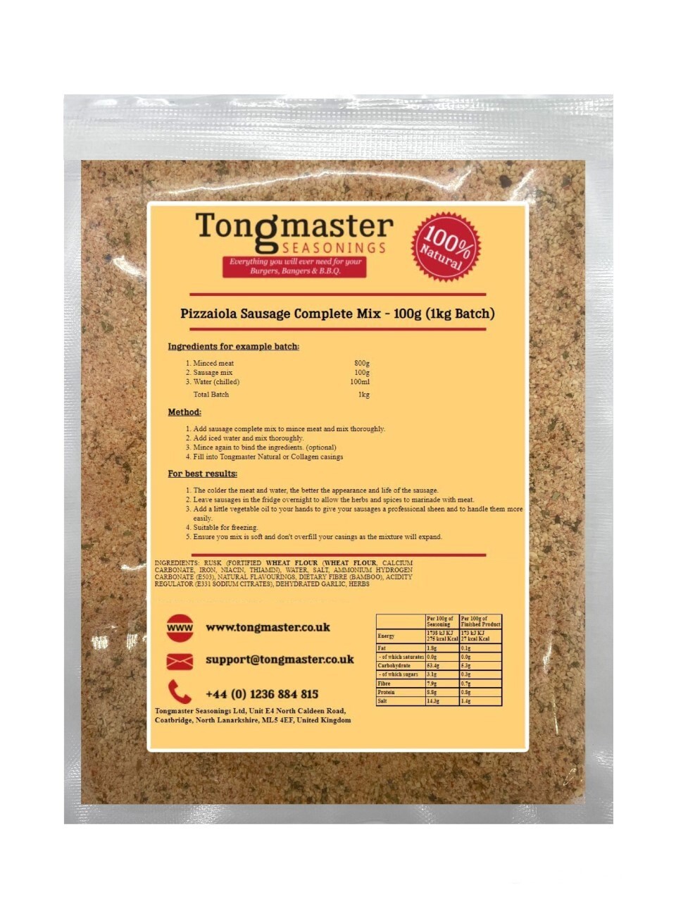 Pizzaiola Sausage Complete Mix - 100g (1kg Batch)