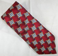ADOLFO Red  Blue Windows Check Silk Neck Tie 58" Long x 4" Wide E805 