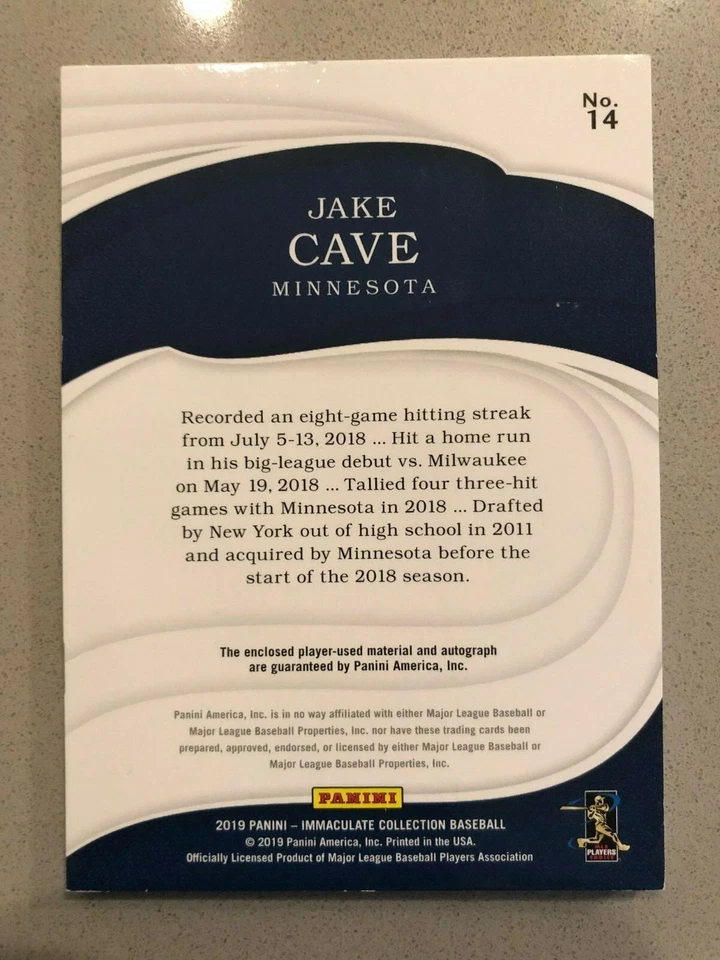 2019 Panini Immaculate Jake Cave Button RC Auto # 10/10 Minnesota Twins - Image 2 of 2