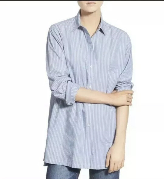 Madewell Aoyama Button Down Tunic Cotton Striped Blue XS Oversize Boyfriend