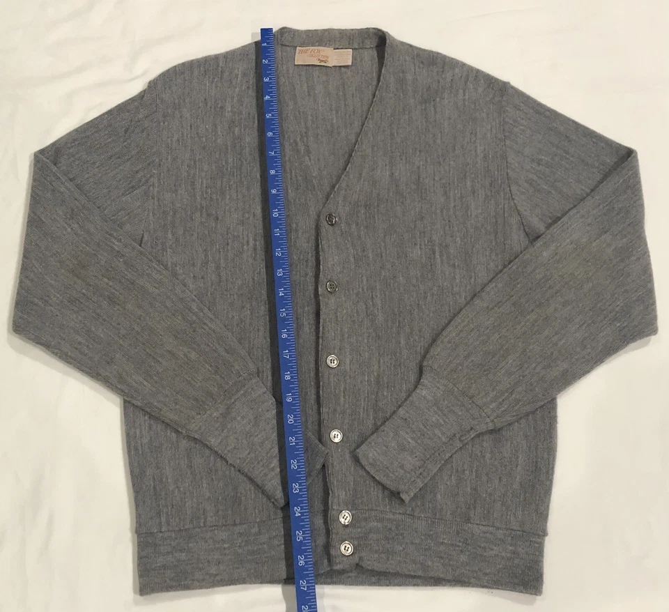 Cárdigan de Colección The Fox Años 70 Para Hombre L Gris Cuello en V Hecho en EE. UU. Suéter Foto 4 de 4