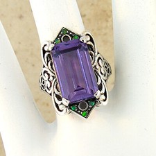 ANTIQUE STYLE 925 STERLING SILVER COLOR CHANGING SIMULATED ALEXANDRITE RING 501Z