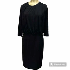 Worth New York Size 6 Drop Waist Blouson Dress Black Jersey Knit 3/4 Sleeve