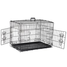 30" Durable Folding Metal Dog Crate Double Doors Dog Crates Black Dog Cage Pet