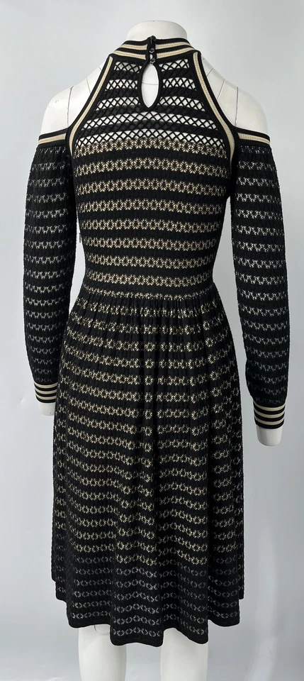 Vestido Fendi Negro/Amarillo Hombro Podría Jersey-Rayas Manga Larga (SIN CINTURÓN) talla 42 Foto 4 de 4