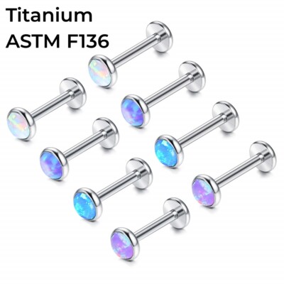 F136 Titanium Labret Opal Top Lip Ring Internal Thread 6-12mm Bar Stud Piercing