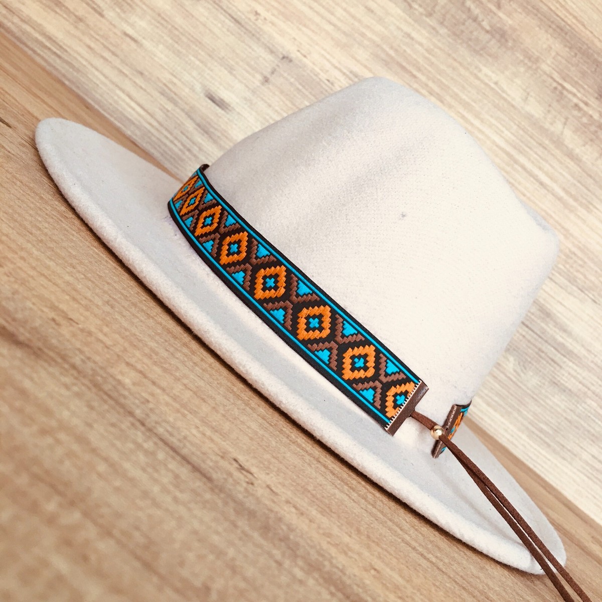 Cream Hat with Black Band and Colorful Accents Ivory Rancher - Wool Felt Fedora Hat (Beige) | Lack of Color  main image 4