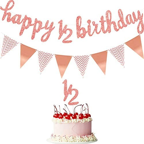 6 Months Banner Happy Birthday 1 2 Glitter Half Year Cake Topper Triangle Flag Ebay