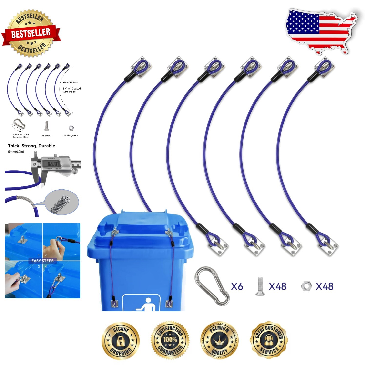 Heavy Duty Trash Can Lid Lock - Animal-Proof Universal Locking System, 6 Pack