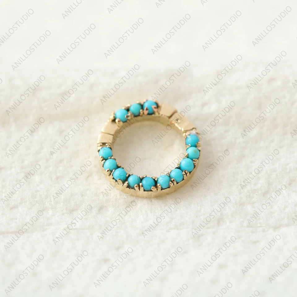 Arizona Turquoise Enhancer Circle Push Lock Solid 14k Yellow Gold Charm Holder - Image 4 of 4