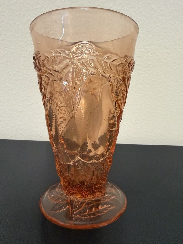 Indiana Pink Avocado Footed Tumbler Depression Glass 1923-33 8 OZ