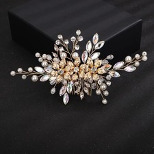 Crystal Wedding Hair Comb Bridal Flower Rhinestone Pearl Headpiece Gold