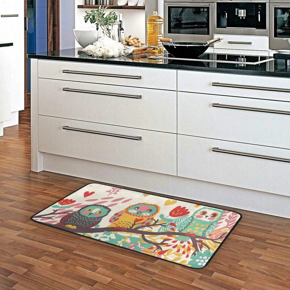 Kitchen Rugs Cute Owls On Branch Design Non-Slip Soft Kitchen Mats Bath Rug R... - Image 2 of 4