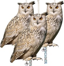 3PCS Owl Bird Scarer Set Pigeon Deterrent w/ Tape for Home Roof Pond Garden New