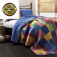 Lush Decor Misha Reversible Cotton Quilt King Size 3 Piece King, Fuchisa/Navy