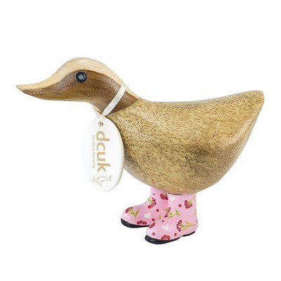 DCUK Ducky Wearing Pink Floral Welly Boots Figurine