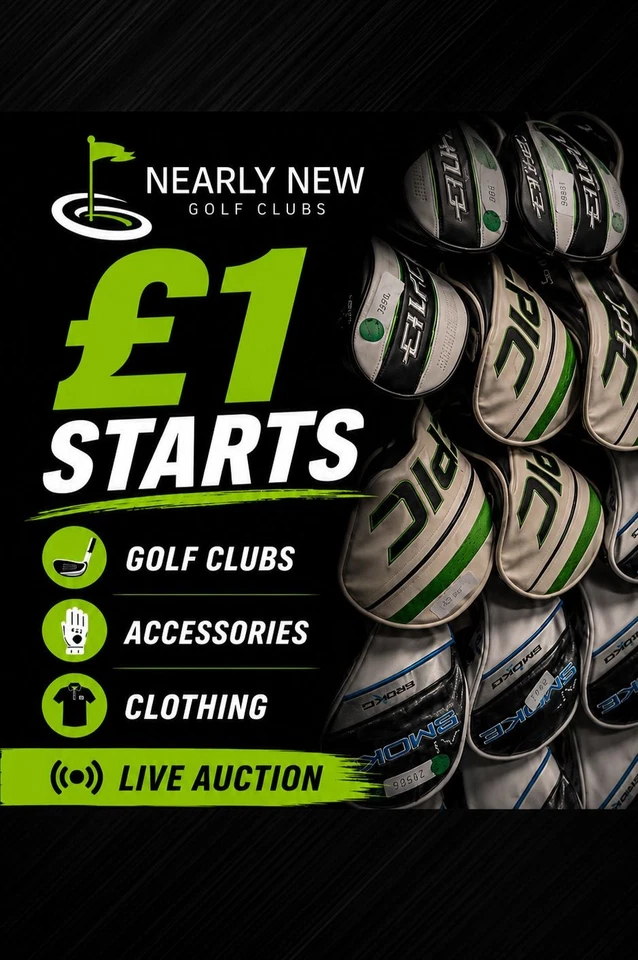 New & Used Golf Clubs, Balls, Clothing + More! £1 Starts!