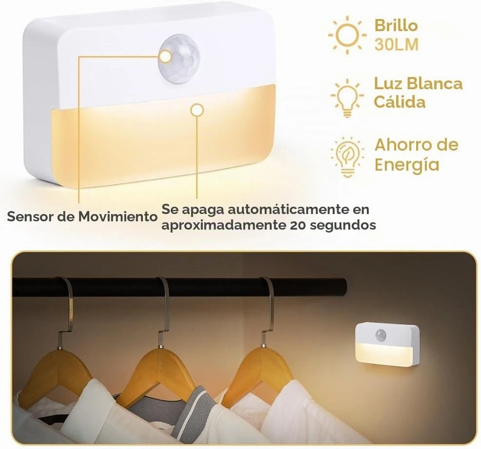 Luces Nocturnas LED con Sensor de Movimiento Enchufe Automático Interior