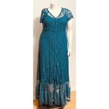 Torrid NWOT Teal Peacock Floral Lace Maxi Duster Dress Button Front Plus Size 1