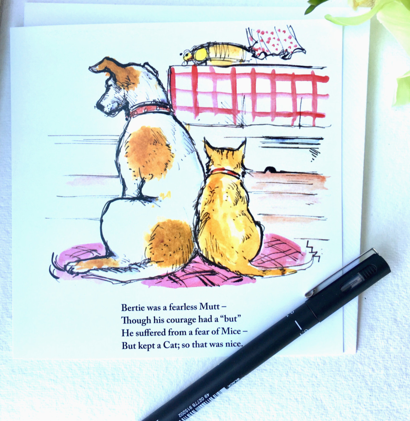 FUNNY PETS CARD; POEM AND ART; CUTE DOG & CAT;FRIENDS;WATERCOLOUR; EXCLUSIVE;UK