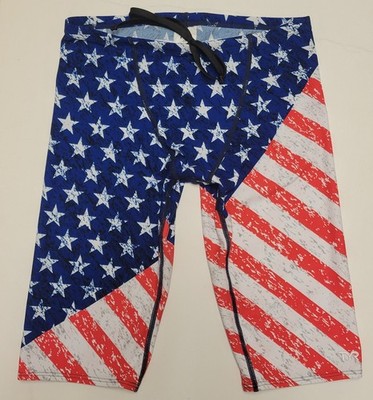 TYR Patriotic Distressed American Flag Jammer Long Swim Trunks Shorts July 4 NWT