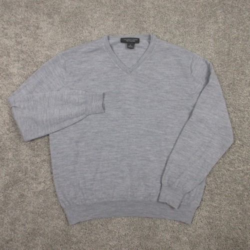 Bloomingdales Sweater Mens XL Gray Merino Wool V-Neck Pullover Knit Heather