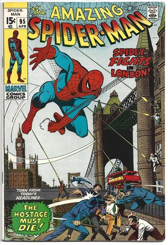 🕸️AMAZING SPIDER-MAN #95*MARVEL COMICS 1971*ROMITA*SPIDEY FIGHTS IN LONDON*F/VF