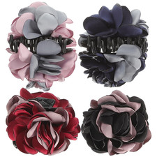 4pcs Large Ribbon Hair Claws Rose Flower Clips Jaw Barrette for Women Girls