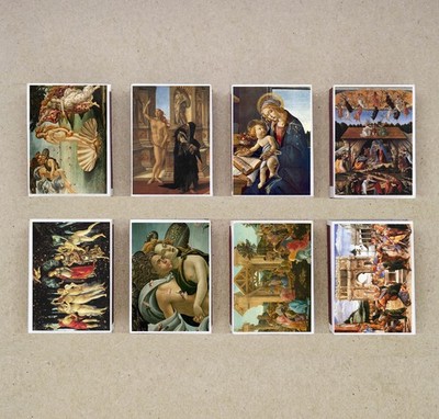 SET of 8 MATCH BOX vintage BOTTICELLI art paint matches boxes re-print holder