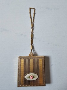 Vintage BRIGGS Gold-Plated Silver Compact Wristlet w/Guilloche Medallion w/Rose