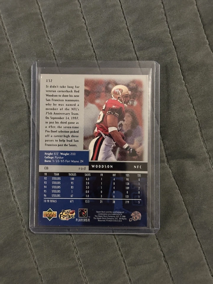 1998 Upper Deck Black Diamond - Rod Woodson #132 Quadruple Diamond /50 - Image 2 of 2