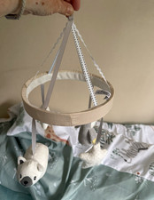 Nursery Cot Hanging Mobile Plush Animals Cloud Star, Beige Grey White. T