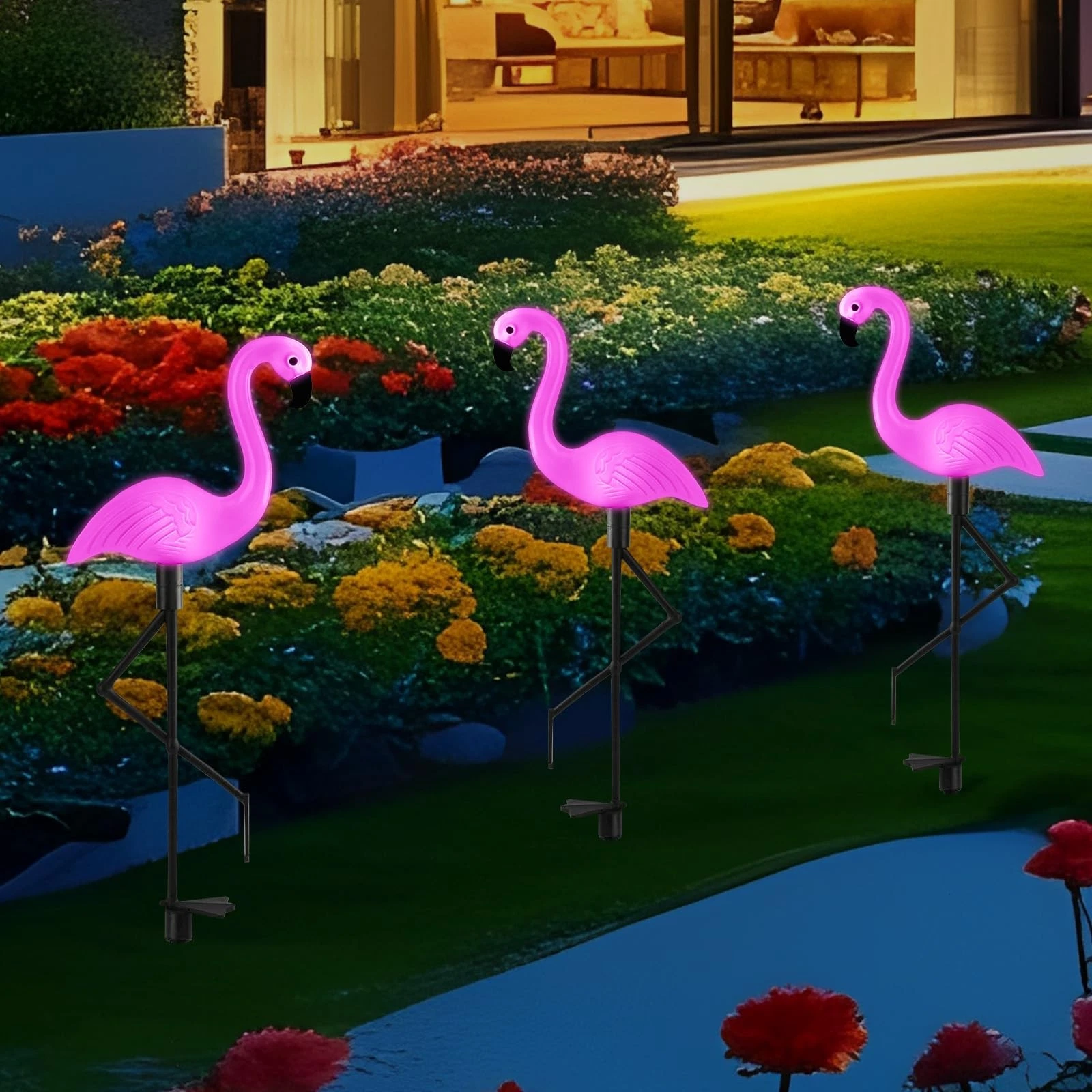 Solar Flamingo Lights 3 Pcs Set, Waterproof Solar Garden Lights Outdoor Decor...