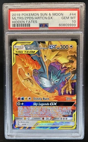 2019 Pokemon SM Hidden Fates Moltres & Zapdos Articuno Tag Team GX #44/68 PSA 10