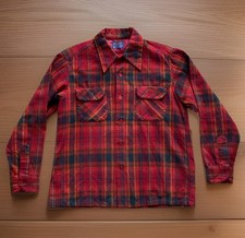 VTG PENDLETON Men's L USA 100 Virgin Wool Red Black Plaid Button Up Shirt