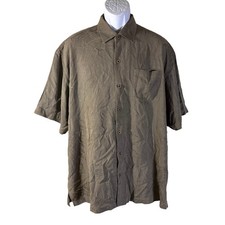 Tommy Bahama Button Down Shirt Mens XL Olive Green 100 Silk Textured Chevron