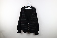 Vintage 60s Rockabilly Mens M Fair Isle Hand Knit Shetland Wool Cardigan Sweater