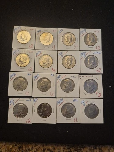 16 Assorted AU/UNC 1979-83 P&D Kennedy Half Dollar Coin Collection.  Nice Coins