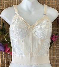 Vintage Bali Longline Bra Sky Bali 40B Nylon Sheer Lace Pinup Lingerie White
