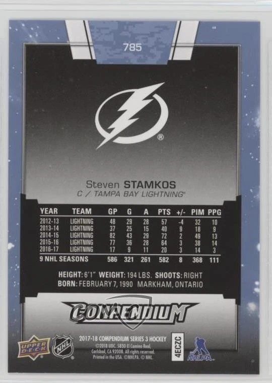 2017-18 Upper Deck Compendium Blue Steven Stamkos #785 - Image 2 of 2