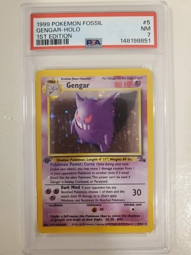 Pokemon Fossil 1st Edition Gengar Holo #5 PSA 7 NM 1999