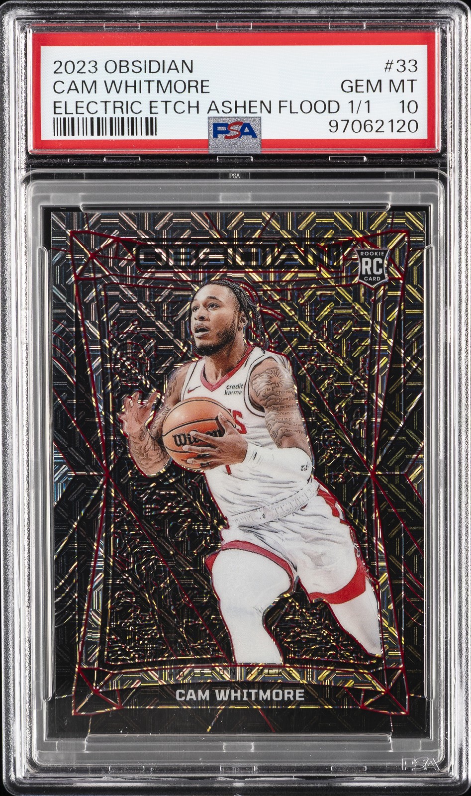 2023 PANINI OBSIDIAN ELECTRIC ETCH ASHEN FLOOD 1/1 #33 CAM WHITMORE 1/1 PSA 10