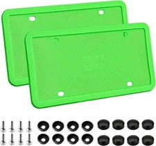 XCLPF Silicone Green License Plate Frame Covers 2 Pack- Front and Back 