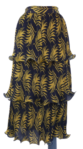 Never Fully Dressed Skirt Tiered Pleated Goldie Ruffle Midi Leaf Print UK 12 - Picture 1 of 13