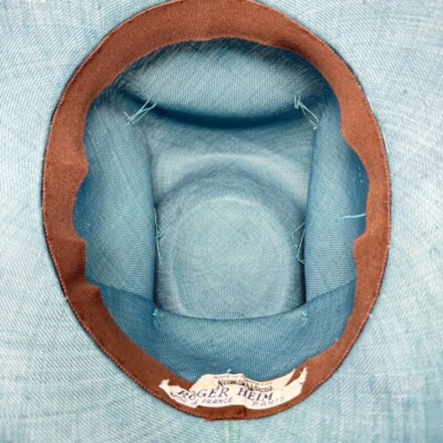 Vintage Neiman Marcus Roger Heim Paris Blue Hat Cloche Straw Gray Ribbon 1950s Vintage Neiman Marcus Roger Heim Paris Blue Hat Cloche Straw  main image 2