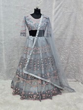 Latest Launching Grey Soft Net Lehenga Choli With Dupatta For Wedding