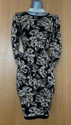 Karen Millen Schwarz Braune Blumenmuster Sizilianisch Strick Formelle Bodycon S - Bild 1 von 4