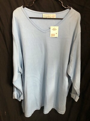 New Women s Basic Editions Periwinkle Blue 3/4 Casual Ribbed Shirt Plus Size 3X